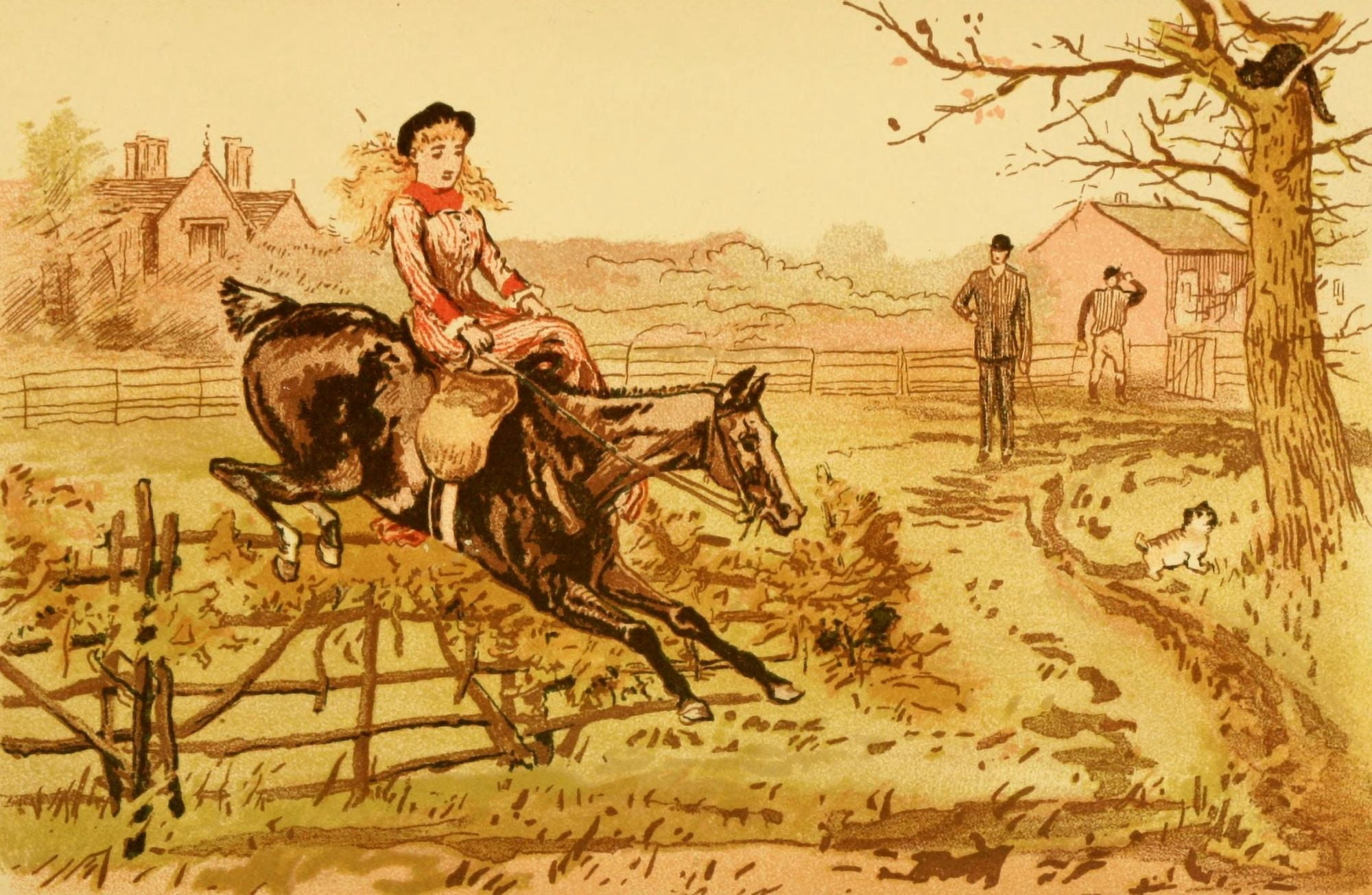 Fair Diana 1884 Over a couple of hurdles Canvas Art - G Bowers (18 x 24)