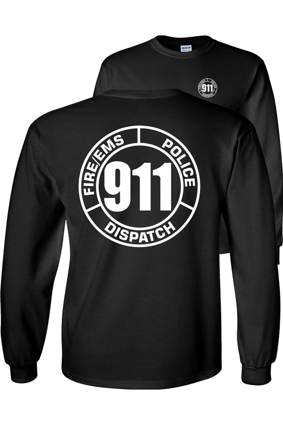 911 Operator Long Sleeve Shirt Dispatch Fire EMS Circle-Black-XL