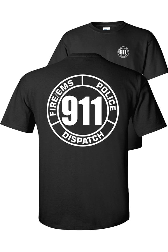 911 Dispatch T-Shirt Operator Fire EMS Circle-Black-L