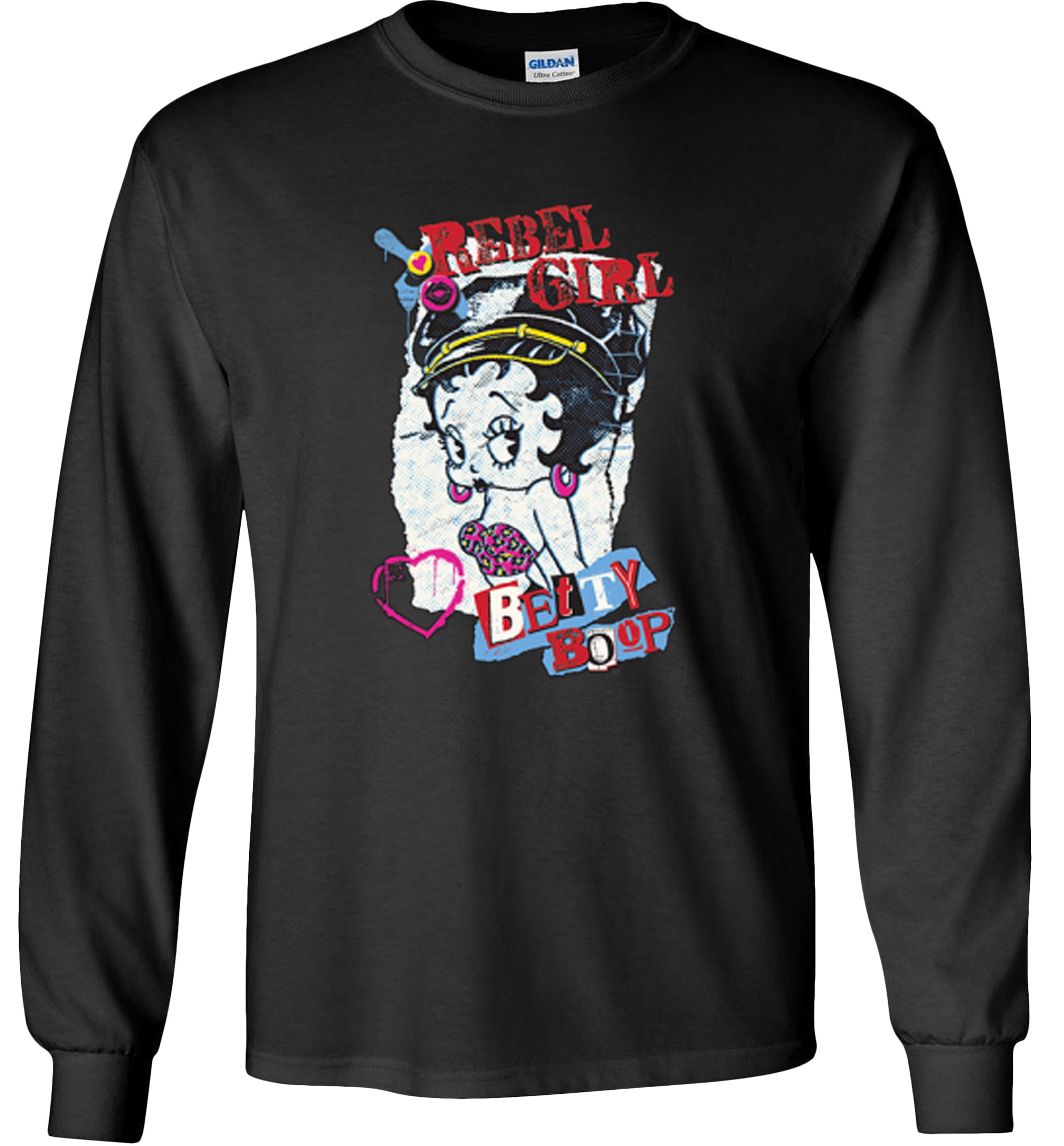 Fair Game Betty Boop Long Sleeve Shirt Rebel Girl Betty Boop-Black