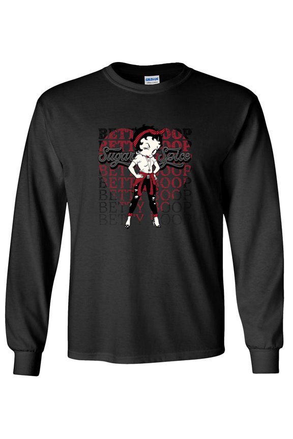 Betty Boop Long Sleeve Shirt Sugar and Spice Heart-Black-Small