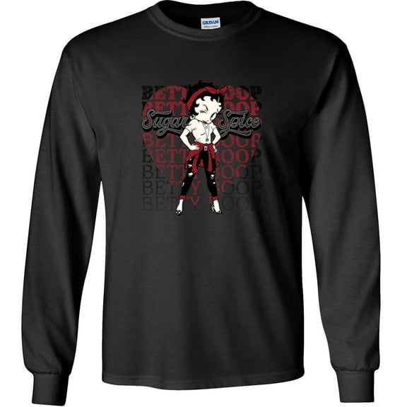 Fair Game Betty Boop Long Sleeve Shirt Sugar and Spice Heart-Black-Small