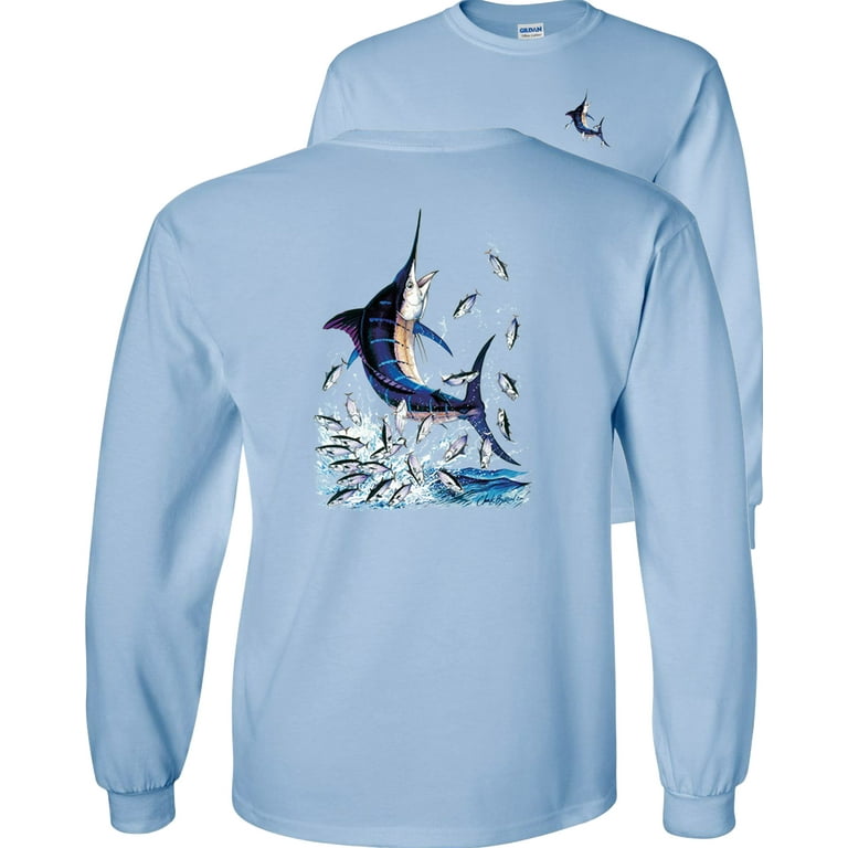 Fair Game Blue Marlin Fishing Long Sleeve Shirt, Fishing Graphic Tee-Light  Blue-XL