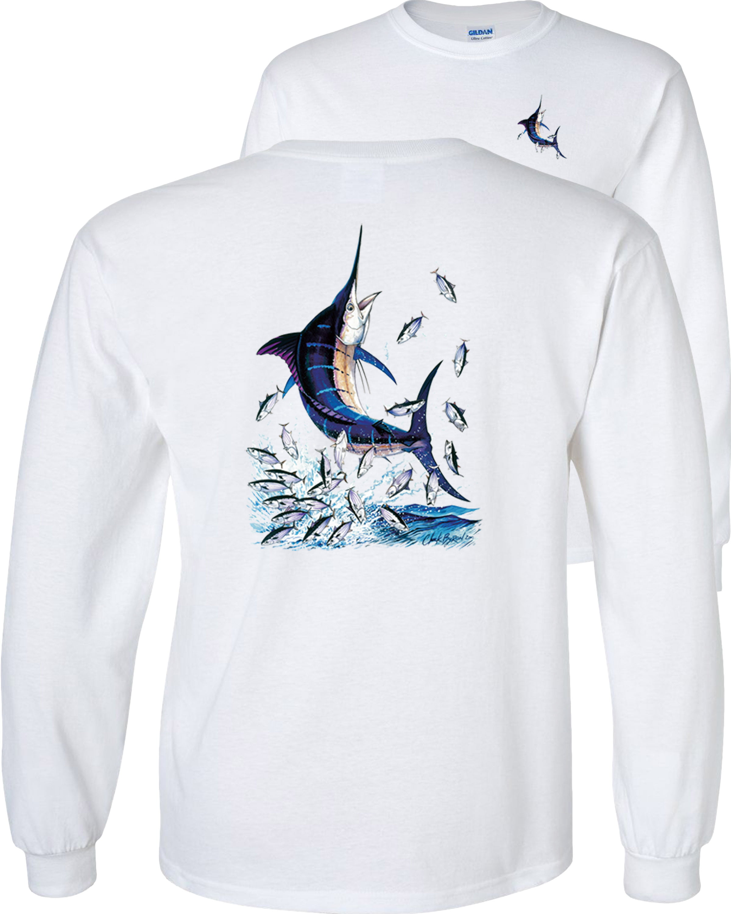 Fair Game Blue Marlin Fishing Long Sleeve Shirt, Fishing Graphic  Tee-White-Large
