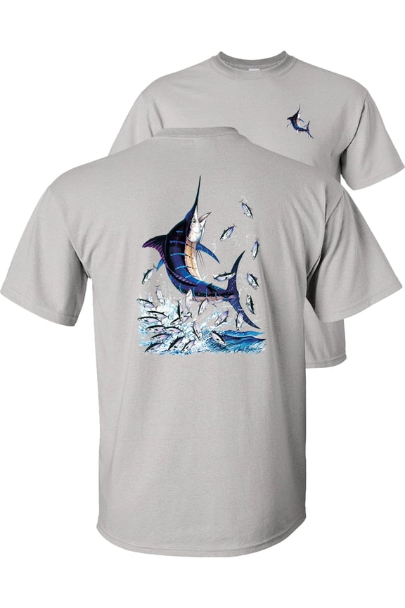 Blue Marlin Fishing T-Shirt, Fishing Graphic Tee-Ice Grey-S