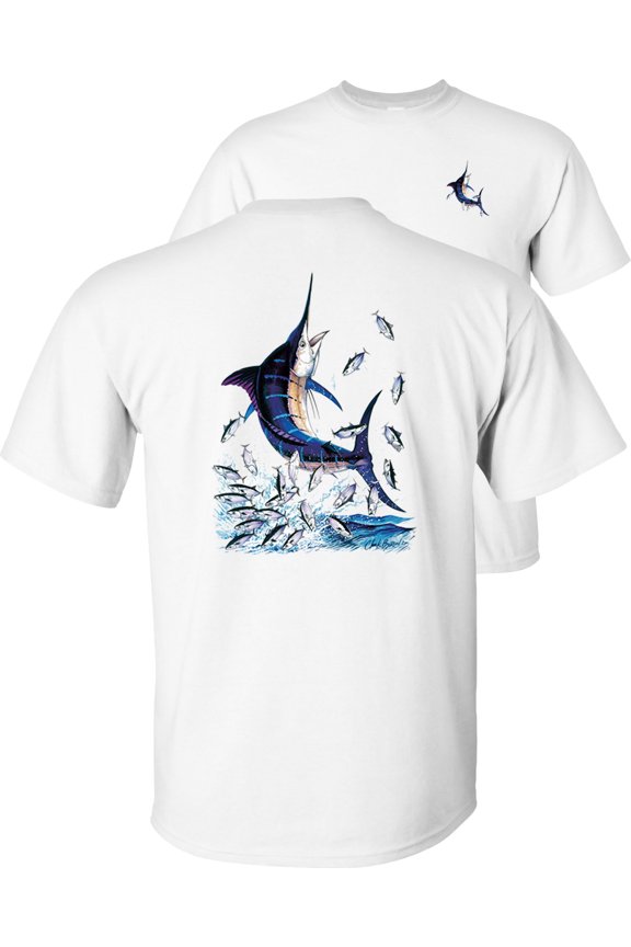 Blue Marlin Fishing T-Shirt, Fishing Graphic Tee-White-M