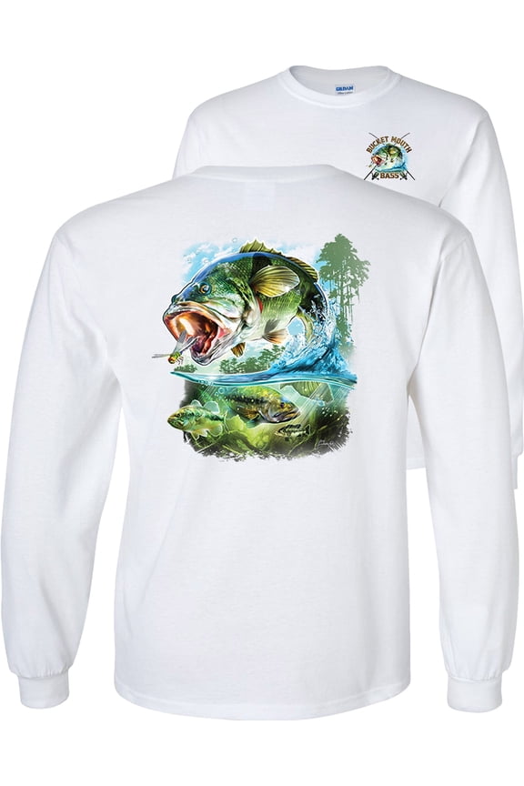 Bucket Mouth Bass Long Sleeve Shirt-White-Small