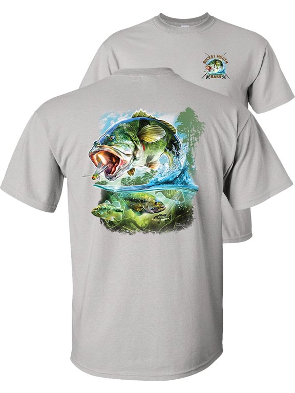 Bucket Mouth Bass T-Shirt-Ice Grey-2x