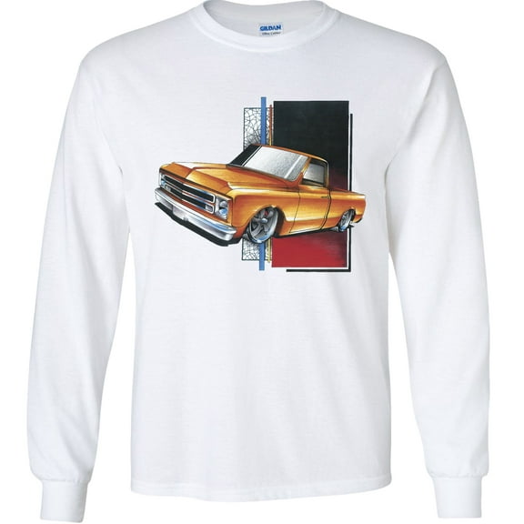 Fair Game Orange C-10 Chevy Long Sleeve Shirt-White-Small