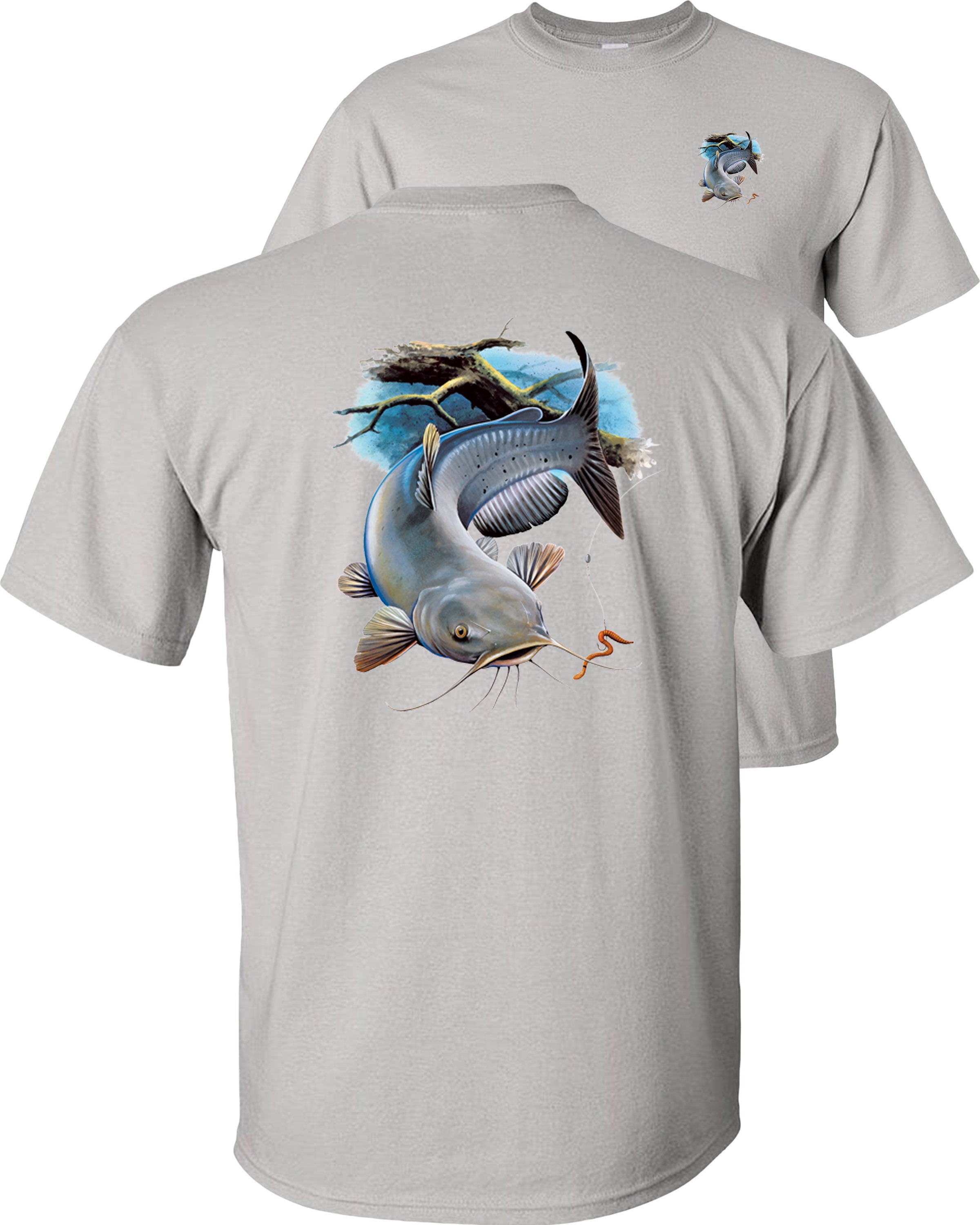 T-Shirt, Catfish Fair Graphic Fishing River Channel, Grey-M Tee-Ice Blue Game