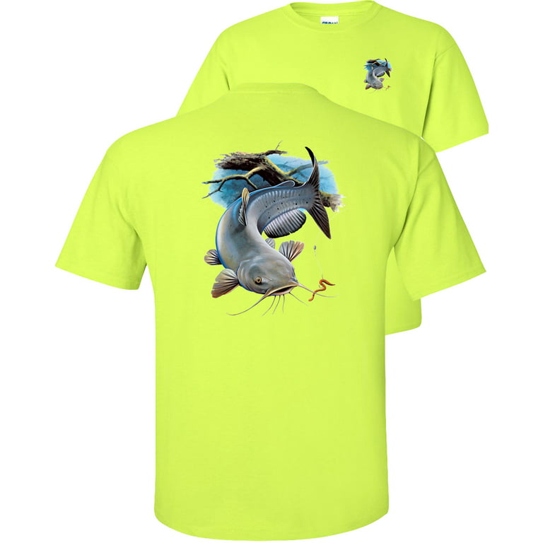 Fair Game Catfish T-Shirt, River Blue Channel, Fishing Graphic Tee-Safety  Green-2x 