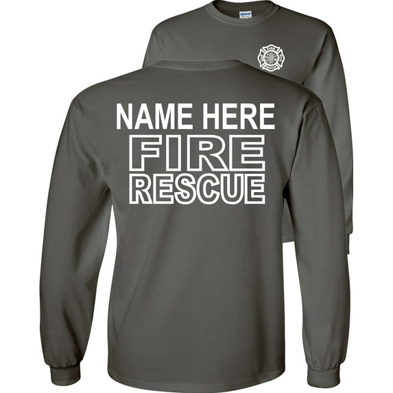 Fair Game Custom Fire Rescue Long Sleeve Shirt Personalized Firefighter Graphic Tee-Charcoal-Large