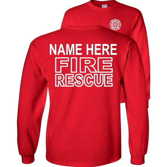 Fair Game Custom Fire Rescue Long Sleeve Shirt Personalized Firefighter Graphic Tee-Red-Large
