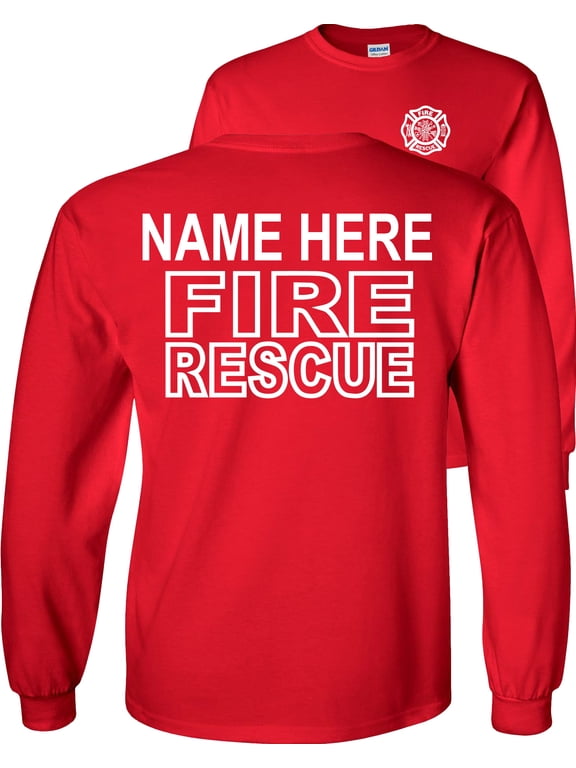 Custom Fire Rescue Long Sleeve Shirt Personalized Firefighter Graphic Tee-Red-Medium