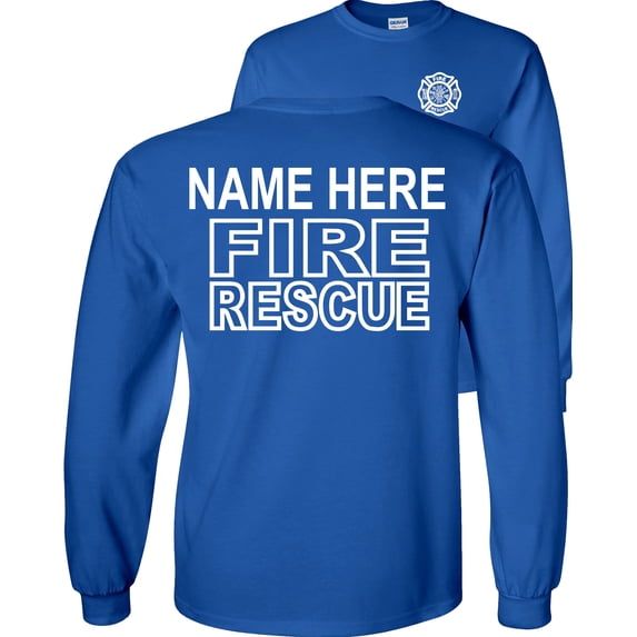 Fair Game Custom Fire Rescue Long Sleeve Shirt Personalized Firefighter Graphic Tee-Royal Blue-XL