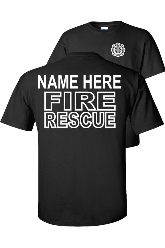 Custom Fire Rescue T-Shirt Personalized Firefighter Graphic Tee-Black-XL