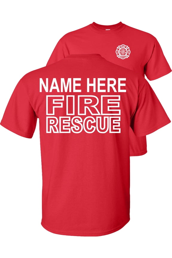 Custom Fire Rescue T-Shirt Personalized Firefighter Graphic Tee-Red-XL