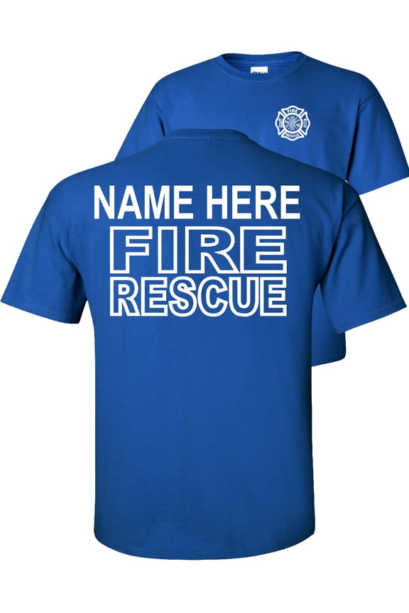 Custom Fire Rescue T-Shirt Personalized Firefighter Graphic Tee-Royal Blue-M
