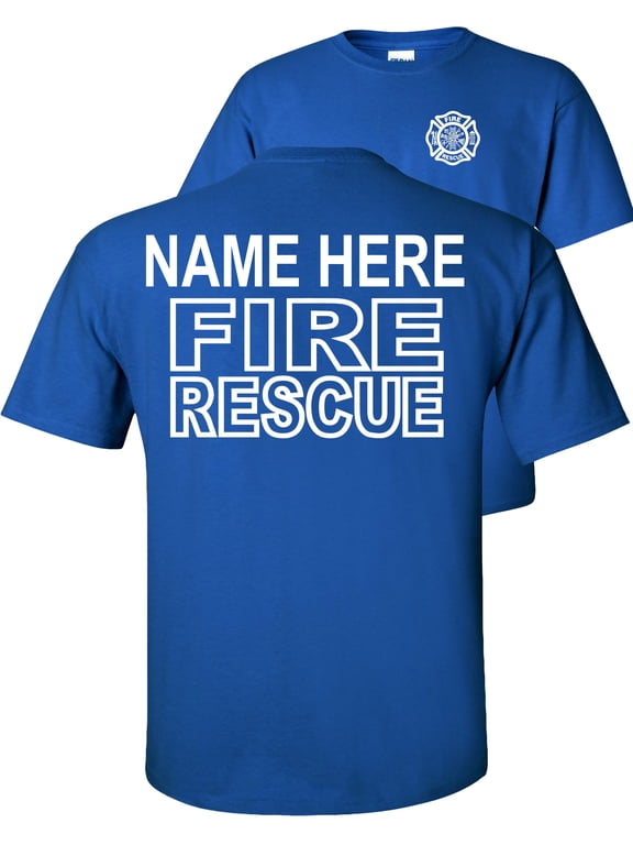 Custom Fire Rescue T-Shirt Personalized Firefighter Graphic Tee-Royal Blue-M