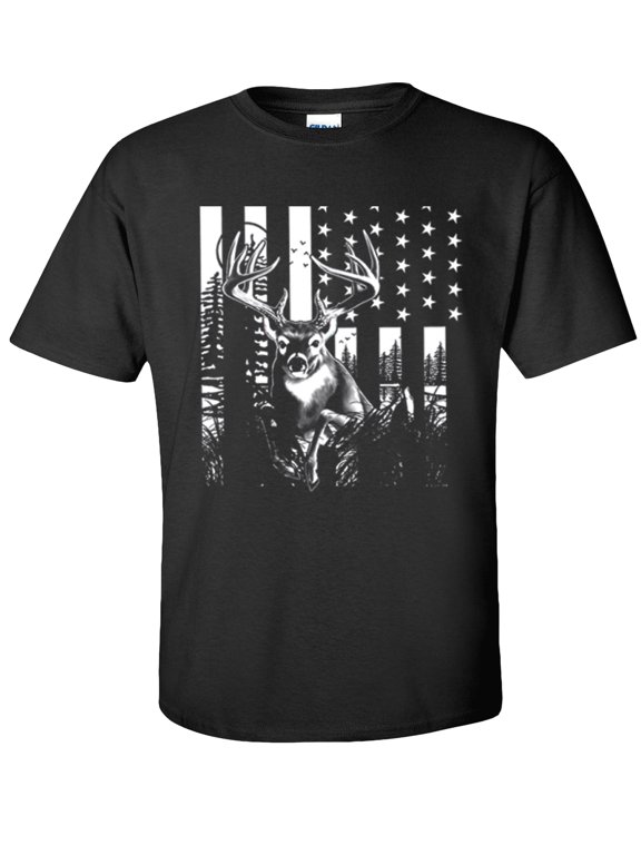 Deer US Flag T-Shirt Buck American Flag-Black-4x
