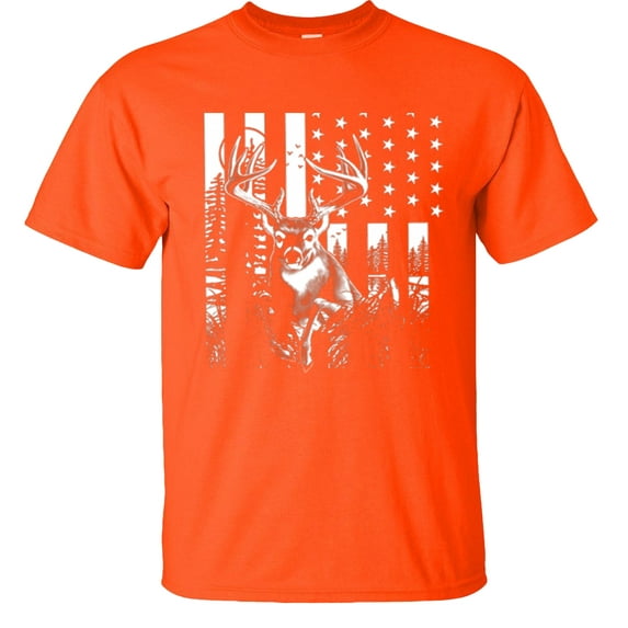 Fair Game Deer US Flag T-Shirt, Buck American Flag, Hunting Graphic Tee-Orange-L