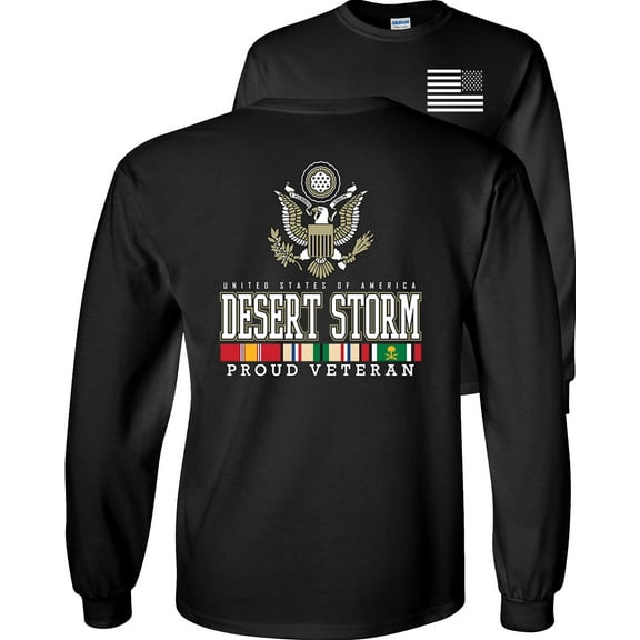 Fair Game Proud Veteran Desert Storm Eagle Long Sleeve Shirt-Black-Small