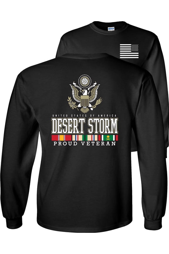 Proud Veteran Desert Storm Eagle Long Sleeve Shirt-Black-Small