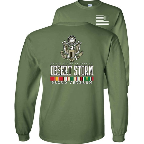 Fair Game Proud Veteran Desert Storm Eagle Long Sleeve Shirt-Military Green-3x