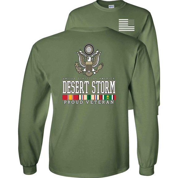 Fair Game Proud Veteran Desert Storm Eagle Long Sleeve Shirt-Military Green-Large