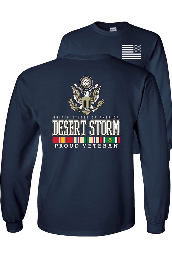 Proud Veteran Desert Storm Eagle Long Sleeve Shirt-Navy-Small