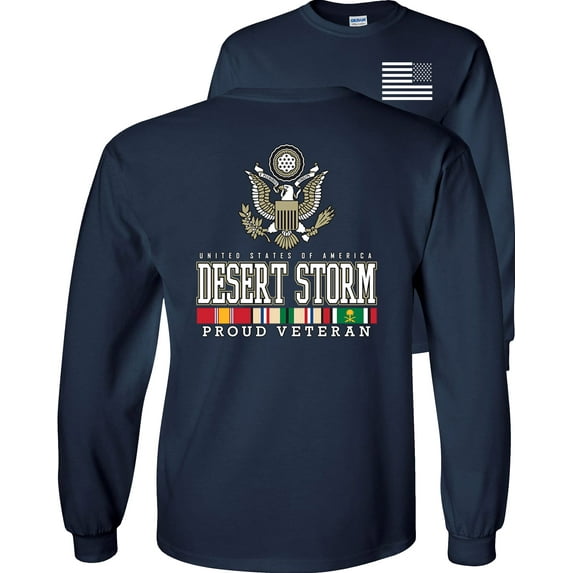 Fair Game Proud Veteran Desert Storm Eagle Long Sleeve Shirt-Navy-XL