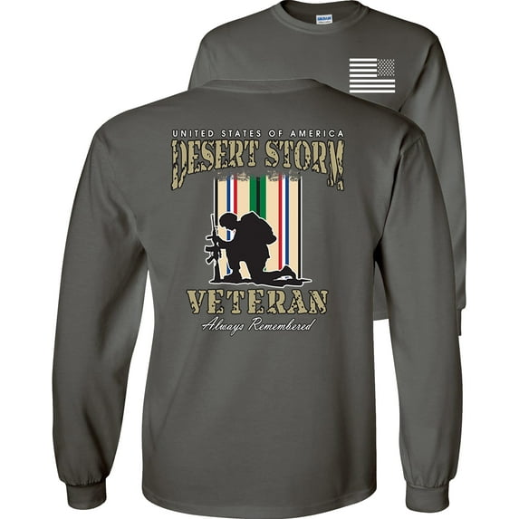 Fair Game Proud Veteran Desert Storm Always Remember Long Sleeve Shirt-Charcoal-2x