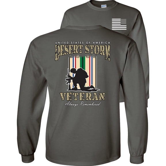 Fair Game Proud Veteran Desert Storm Always Remember Long Sleeve Shirt-Charcoal-XL