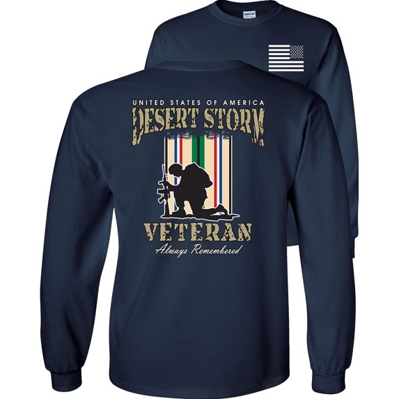 Fair Game Proud Veteran Desert Storm Always Remember Long Sleeve Shirt-Navy-2x