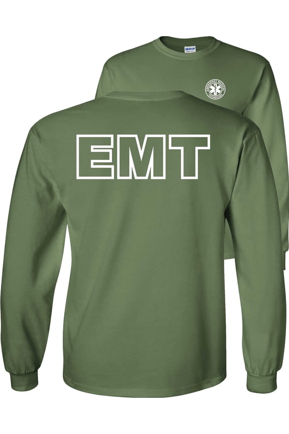 EMT Long Sleeve Shirt Emergency Medical Technician-Military Green-Medium