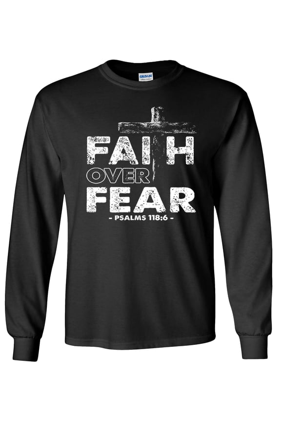Faith Over Fear Long Sleeve Shirt, Christian Graphic Tee-Black-Medium