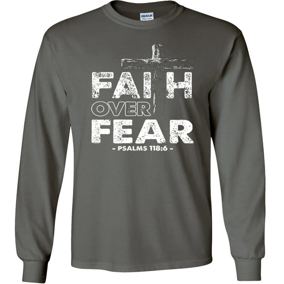Fair Game Faith Over Fear Long Sleeve Shirt, Christian Graphic Tee-Charcoal-Large