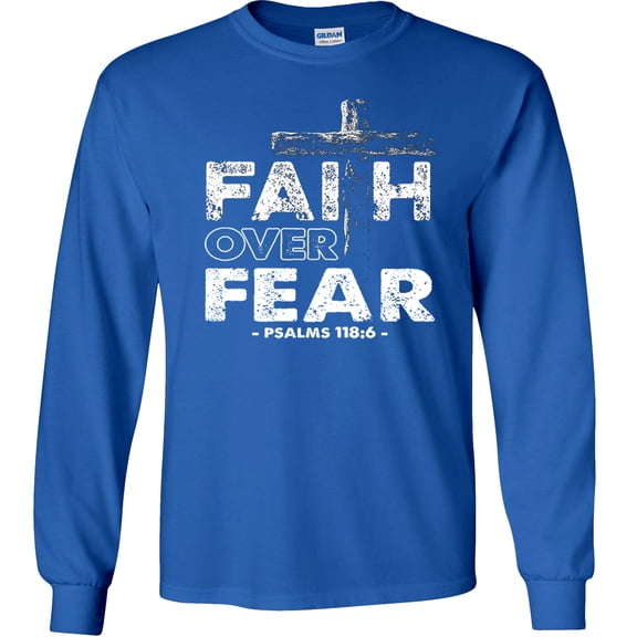 Fair Game Faith Over Fear Long Sleeve Shirt, Christian Graphic Tee-Royal Blue-Medium
