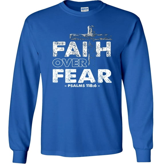 Fair Game Faith Over Fear Long Sleeve Shirt, Christian Graphic Tee-Royal Blue-Small