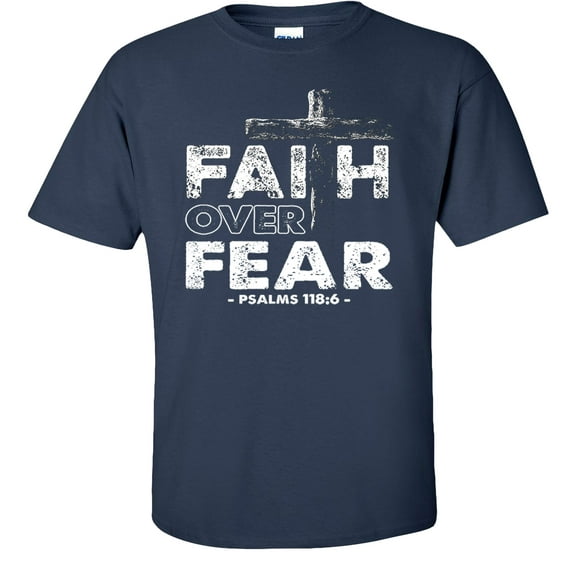 Fair Game Faith Over Fear T-Shirt, Christian Graphic Tee-Navy-3x
