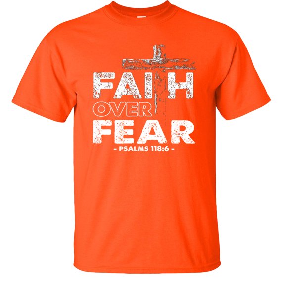 Fair Game Faith Over Fear T-Shirt, Christian Graphic Tee-Orange-XL