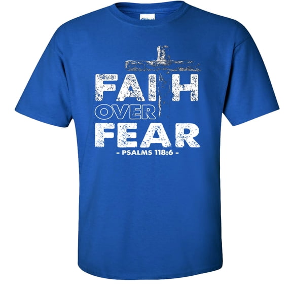 Fair Game Faith Over Fear T-Shirt, Christian Graphic Tee-Royal Blue-XL