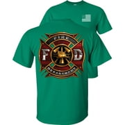 Fair Game Fire Department T-Shirt Maltese Cross FD American Flag-Kelly-3x