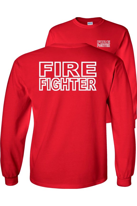 Fire Fighter Long Sleeve Shirt-Red-XL