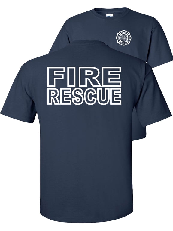 Fire Rescue T-Shirt, Firefighter Graphic Tee-Navy-M