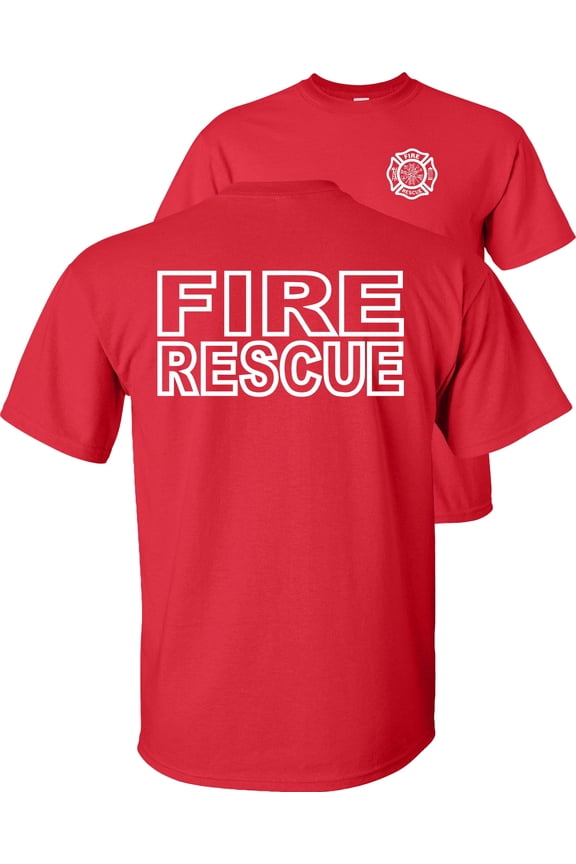 Fire Rescue T-Shirt, Firefighter Graphic Tee-Red-M