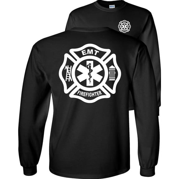 Fair Game Firefighter EMT Long Sleeve Shirt Fire/EMT Graphic Tee-Black-XL
