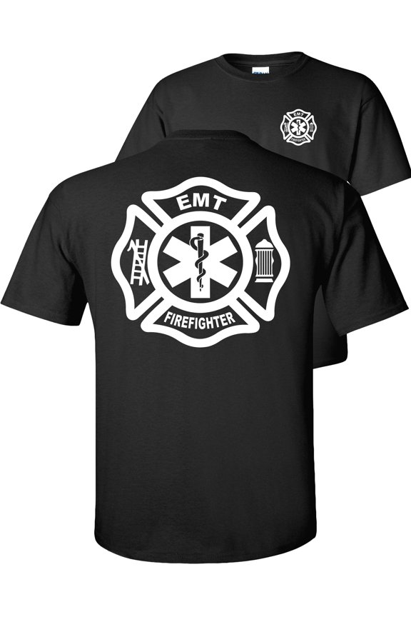 Firefighter EMT T-Shirt Fire/EMT Graphic Tee-Black-L