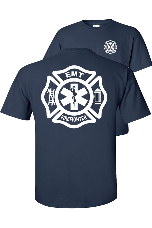 Firefighter EMT T-Shirt Fire/EMT Graphic Tee-Navy-M