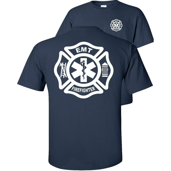 Fair Game Firefighter EMT T-Shirt Fire/EMT Graphic Tee-Navy-S